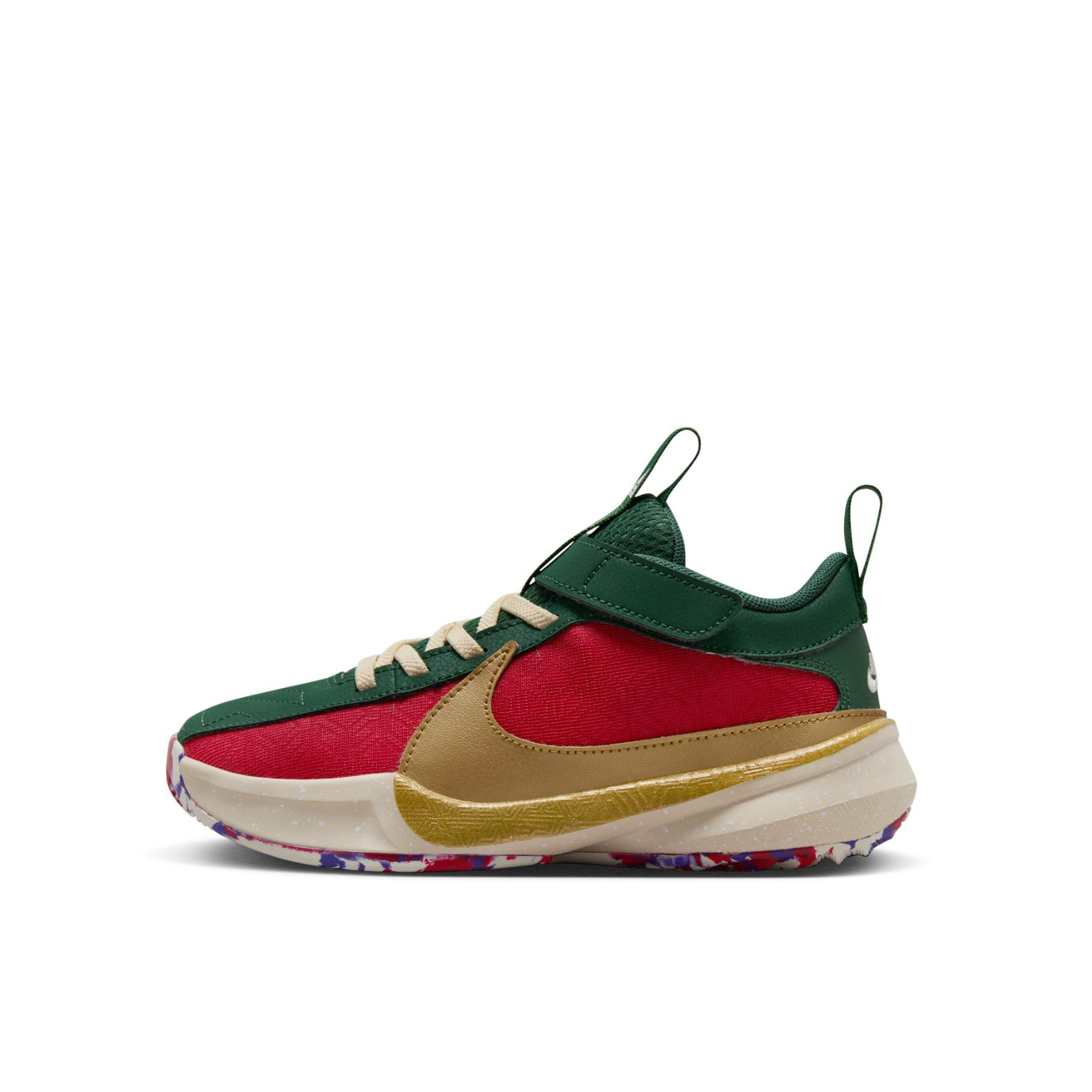 推荐商品：Nike Freak 5 防滑耐磨 支撑减震 轻便 魔术贴 儿童篮球鞋 小童/健身红/金属色/