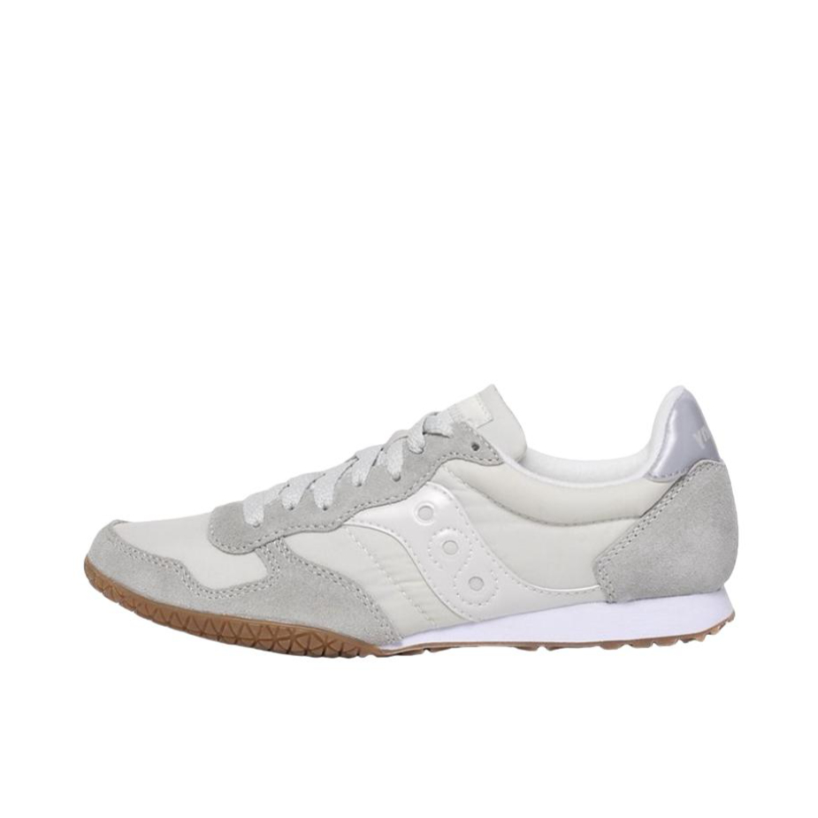推荐商品：Saucony/索康尼 Bullet 防滑耐磨 减震透气 织物 经典时尚 合成革 复古百搭 跑步 运动休闲鞋 灰色/生胶底