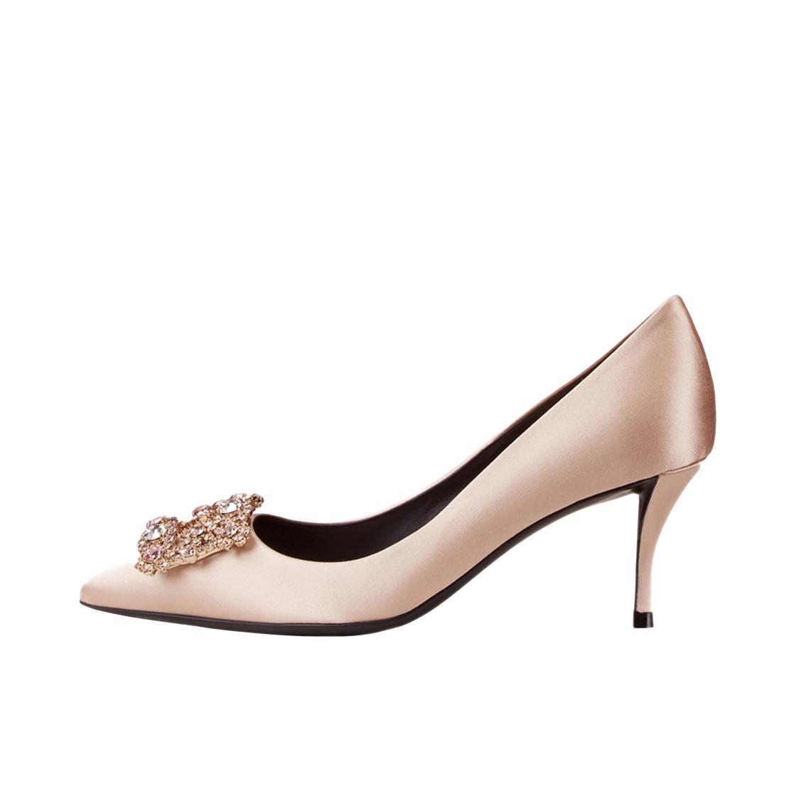 推荐商品：Roger Vivier Flower Strass Buckle Piping 休闲时尚 百搭潮流 尖头 婚鞋 高跟鞋 RVW41428200QGRB999 粉色