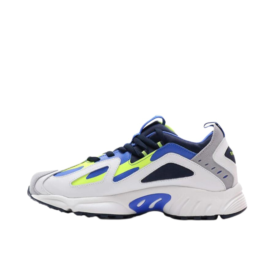 推荐商品：Reebok/锐步 DMX Series 1200 运动休闲鞋 时尚复古百搭防滑耐磨舒适透气合成革织物增高减震 LightGray/White/MediumBlue

 白灰蓝