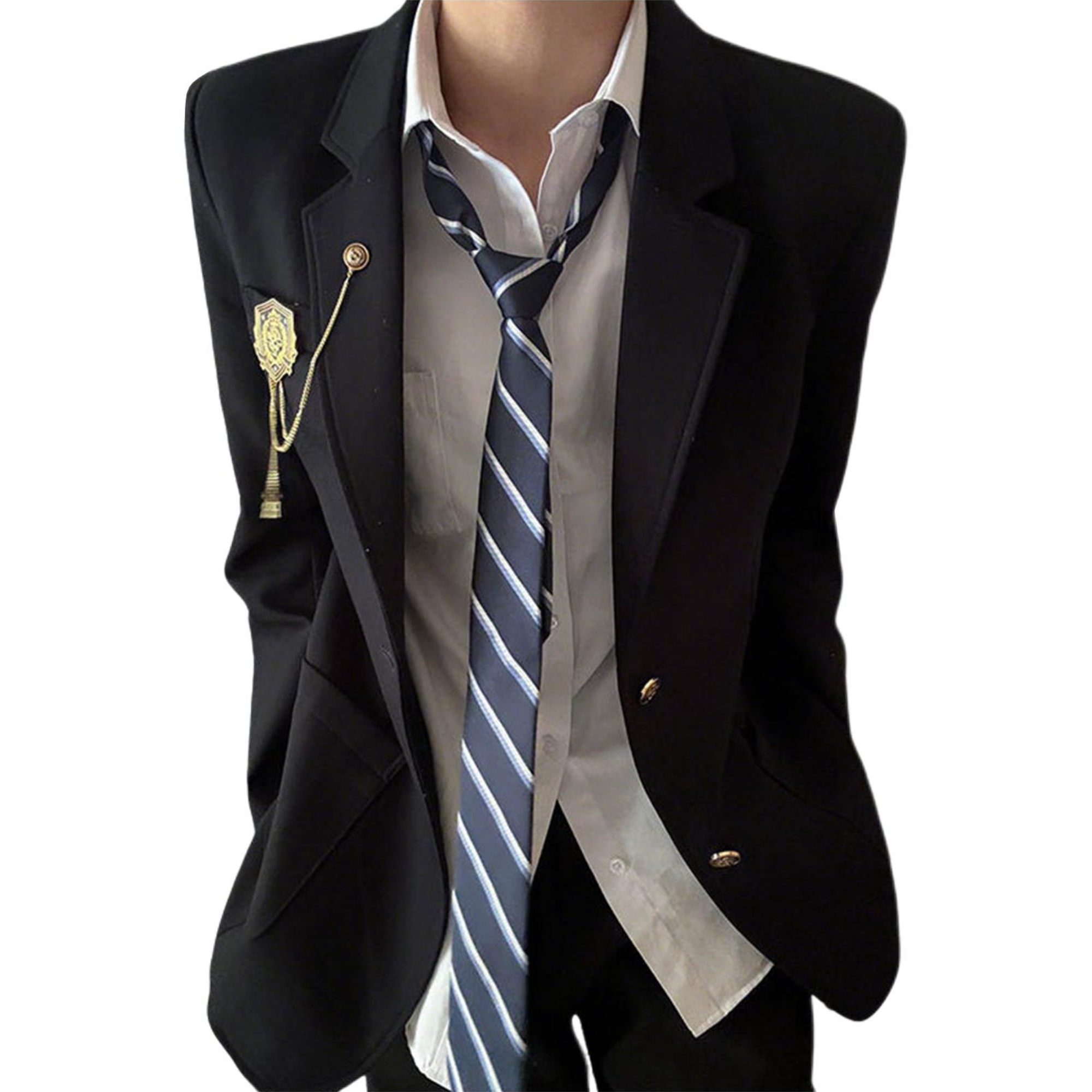 推荐商品：SOIEPLUS/少宜 日系学院风链条徽章长袖西装 SOE-BFSXZ63TZ 黑