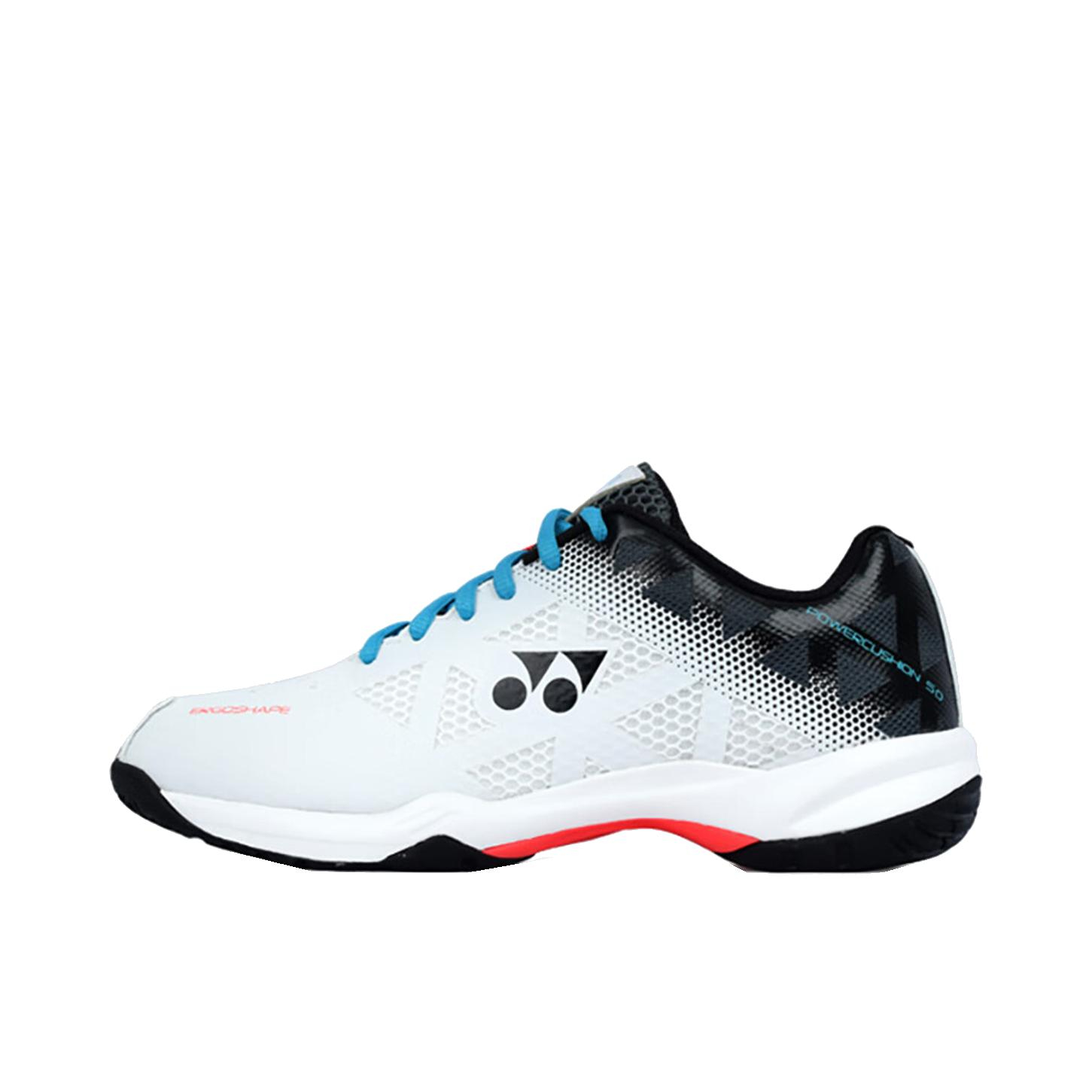 推荐商品：YONEX/尤尼克斯 Power Cushion 50系列 耐磨 减震防滑 舒适轻便 支撑平衡 回弹 羽毛球鞋 白色/黑色