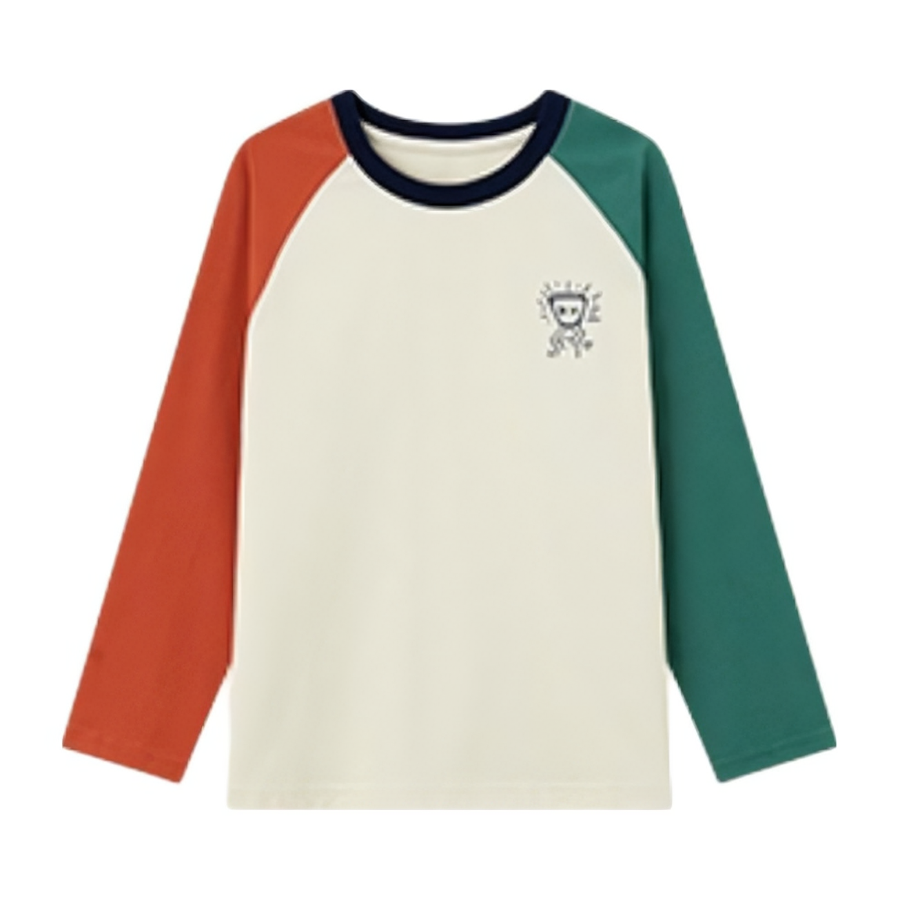 推荐商品：多多家童装  纯棉拼色圆领长袖T恤 男中大童 TX4C9098B 白红绿