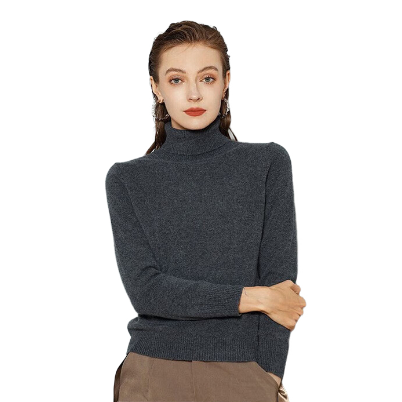 推荐商品：pipigou/皮皮狗 修身高领套头羊绒毛衣 女装 9245189818 铁灰