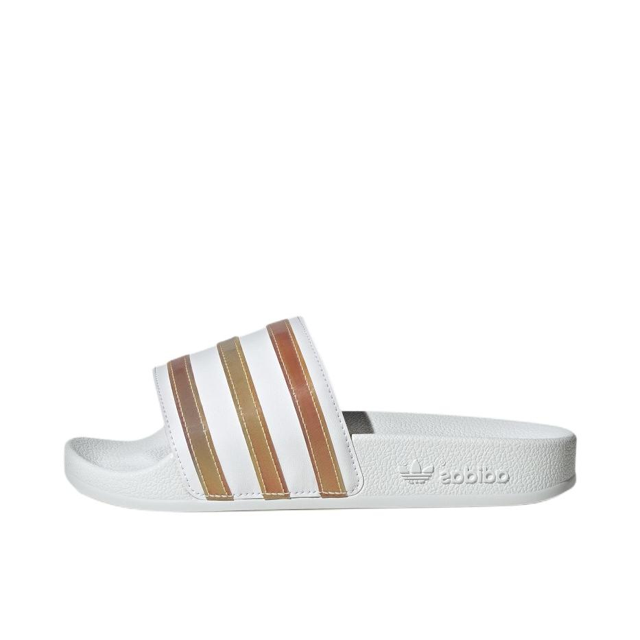 推荐商品：adidas Originals Adilette 一字 潮流时尚 轻便透气 防滑 沙滩 拖鞋 大童/白色/橘色