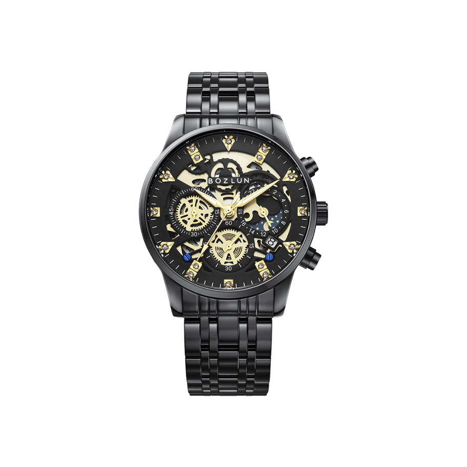 推荐商品：BOZLUN/博之轮 商务时尚三眼六针昼夜轮盘日历防水荧光指针石英男士手表