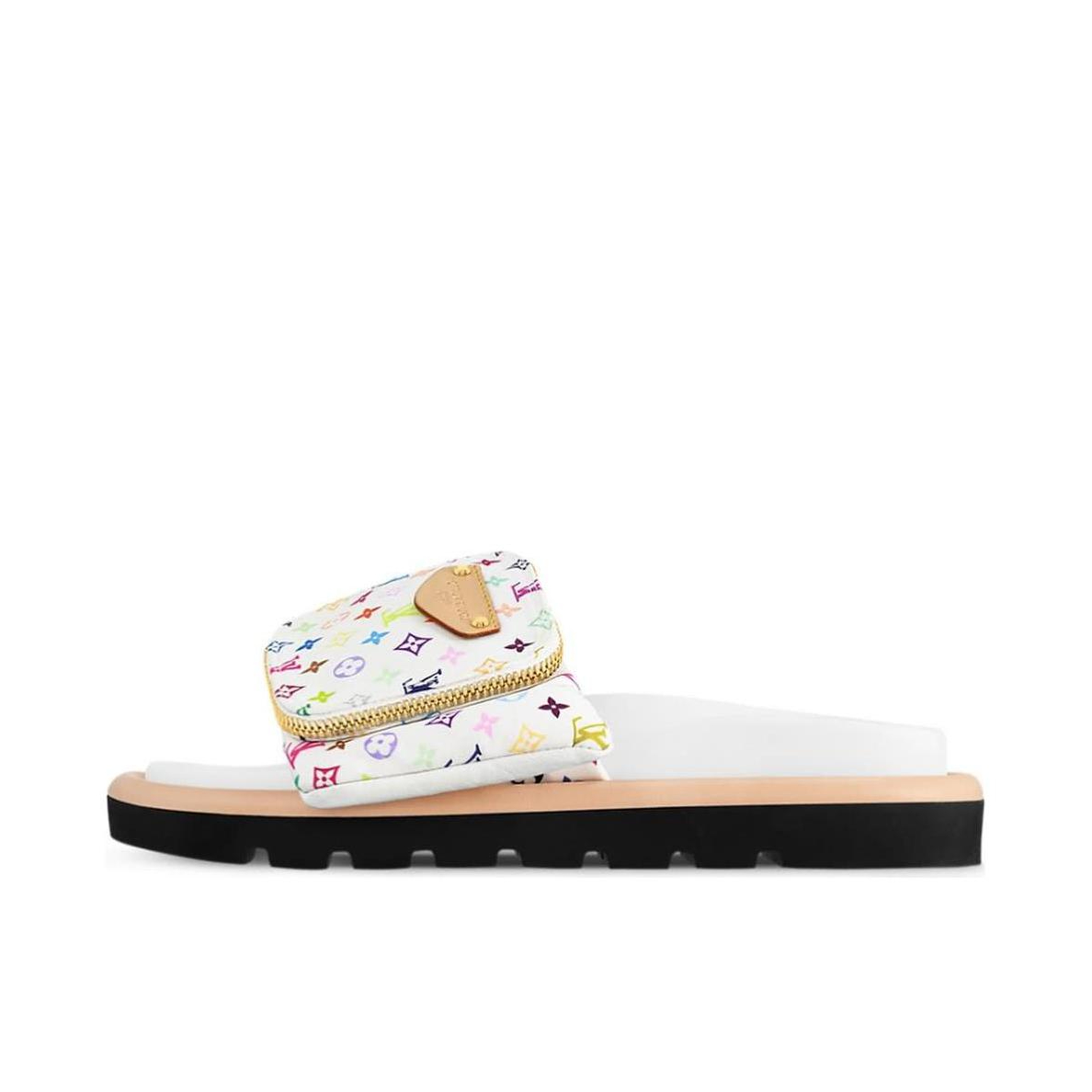 推荐商品：Louis Vuitton 路易威登 皮革 圆头 套脚 一字 拖鞋 Takashi Murakami联名/白色/彩色