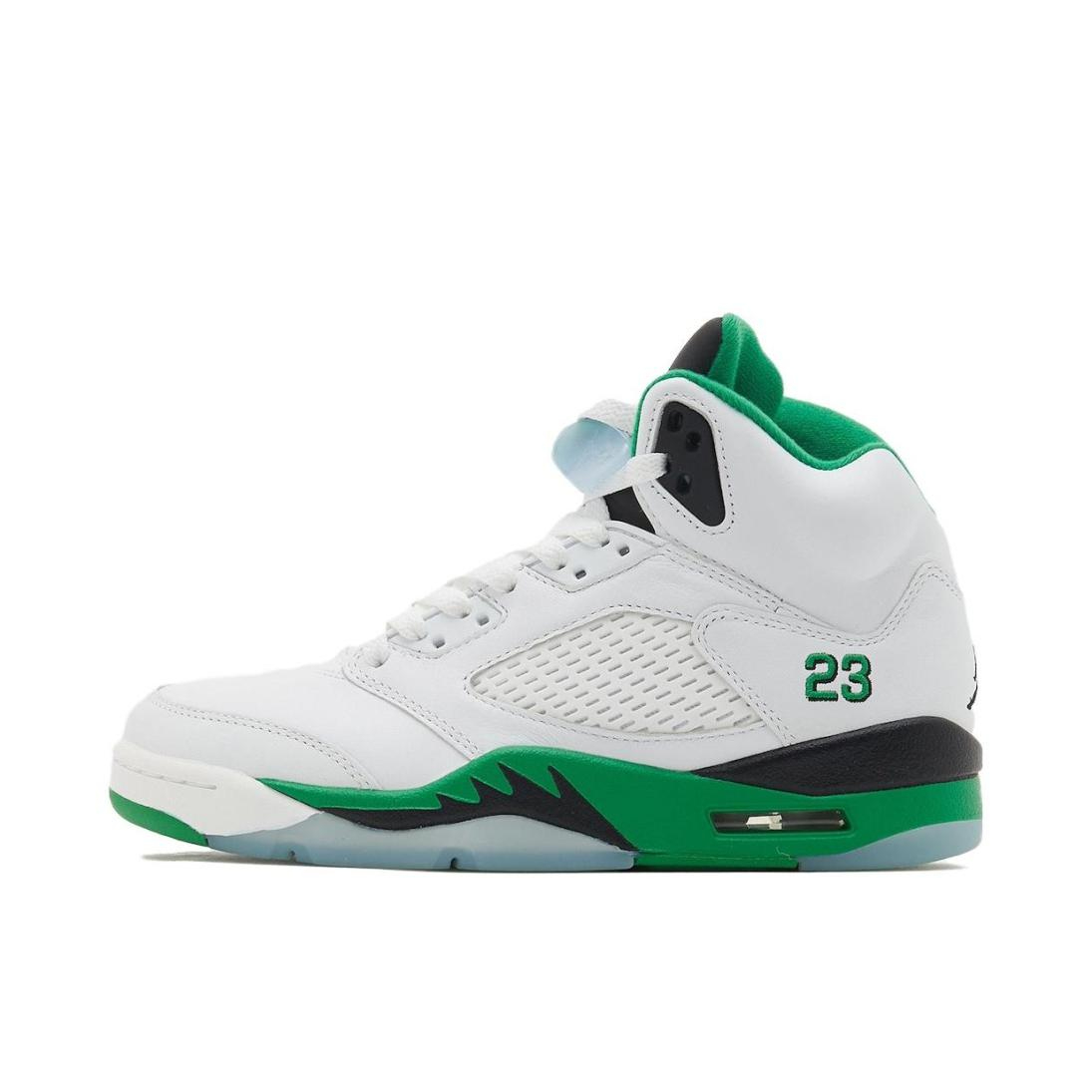 推荐商品：Air Jordan 5 运动休闲鞋 复古潮流透气防滑耐磨缓震实战支撑包裹性 Lucky Green/白/绿