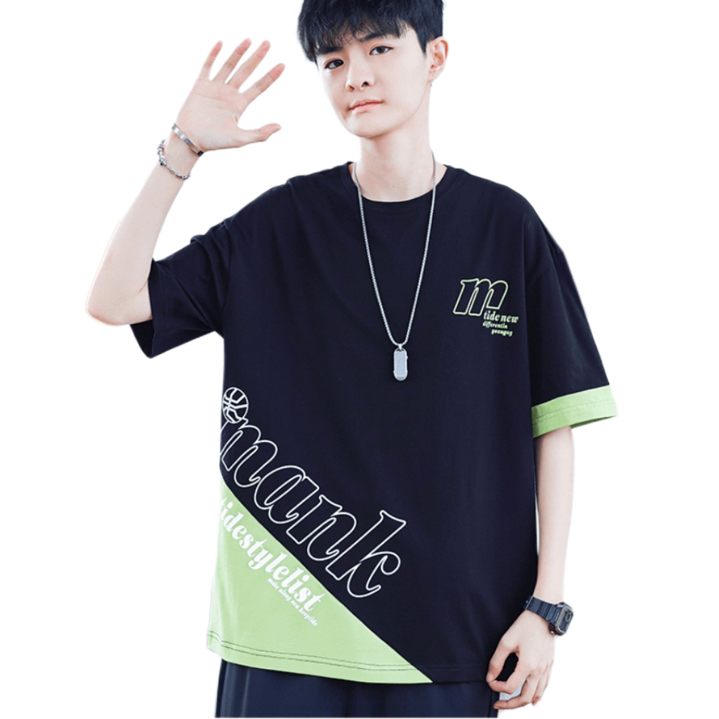 推荐商品：ANISAN/阿尼三童装  几何图案棉感圆领短袖T恤 男大童 ANS982420 黑