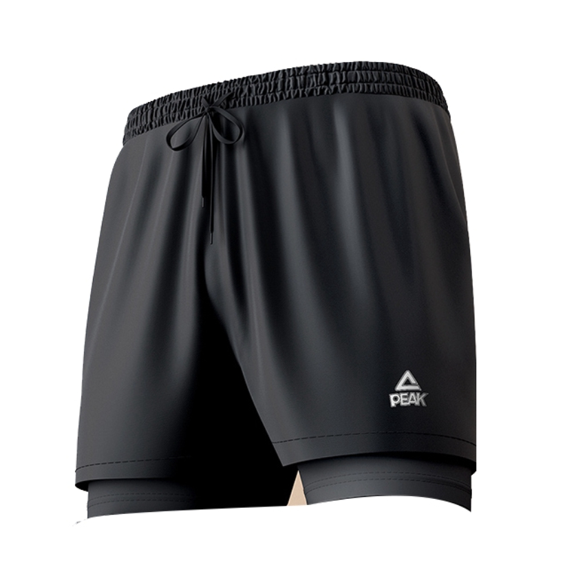 推荐商品：Peak 防尴尬温泉海边泳池装备双层速干聚酯纤维中腰男士五分裤平角泳裤 YS03110 黑