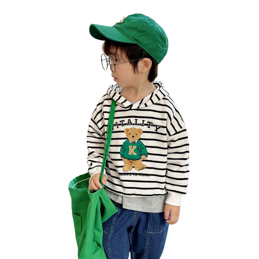 推荐商品：小板牙童装 小熊洋气连帽卫衣  男中小童 X3505 黑白/条纹
