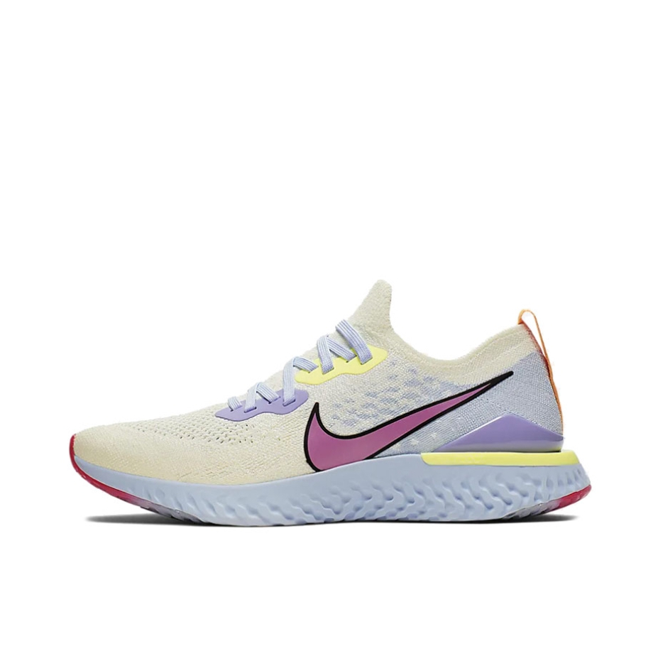 推荐商品：Nike Epic React Flyknit 2 跑鞋 时尚潮流防滑耐磨舒适透气缓震轻便编织运动泡棉圆头 Yellow/Purple/White 黄紫白