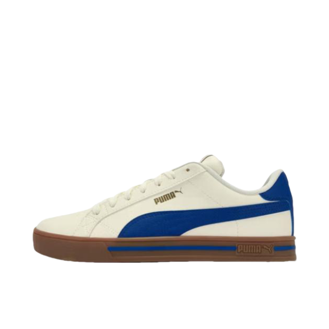 推荐商品：Puma/彪马 Smash Vulc V3 板鞋 轻便透气防滑耐磨舒适百搭简约时尚复古薄底 米白色/蓝釉色/金色