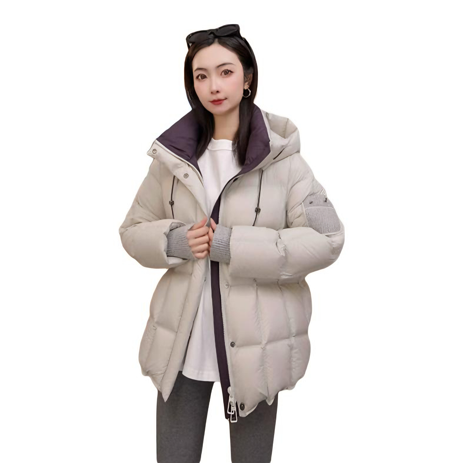 推荐商品：鸭鸭 中长款加厚鸭绒防寒保暖羽绒服 女装 YE5B614305L 米灰