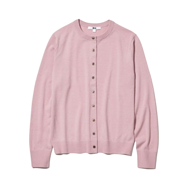 UNIQLO 美利奴羊毛精纺可机洗圆领长袖针织衫 女装 461037 桃红