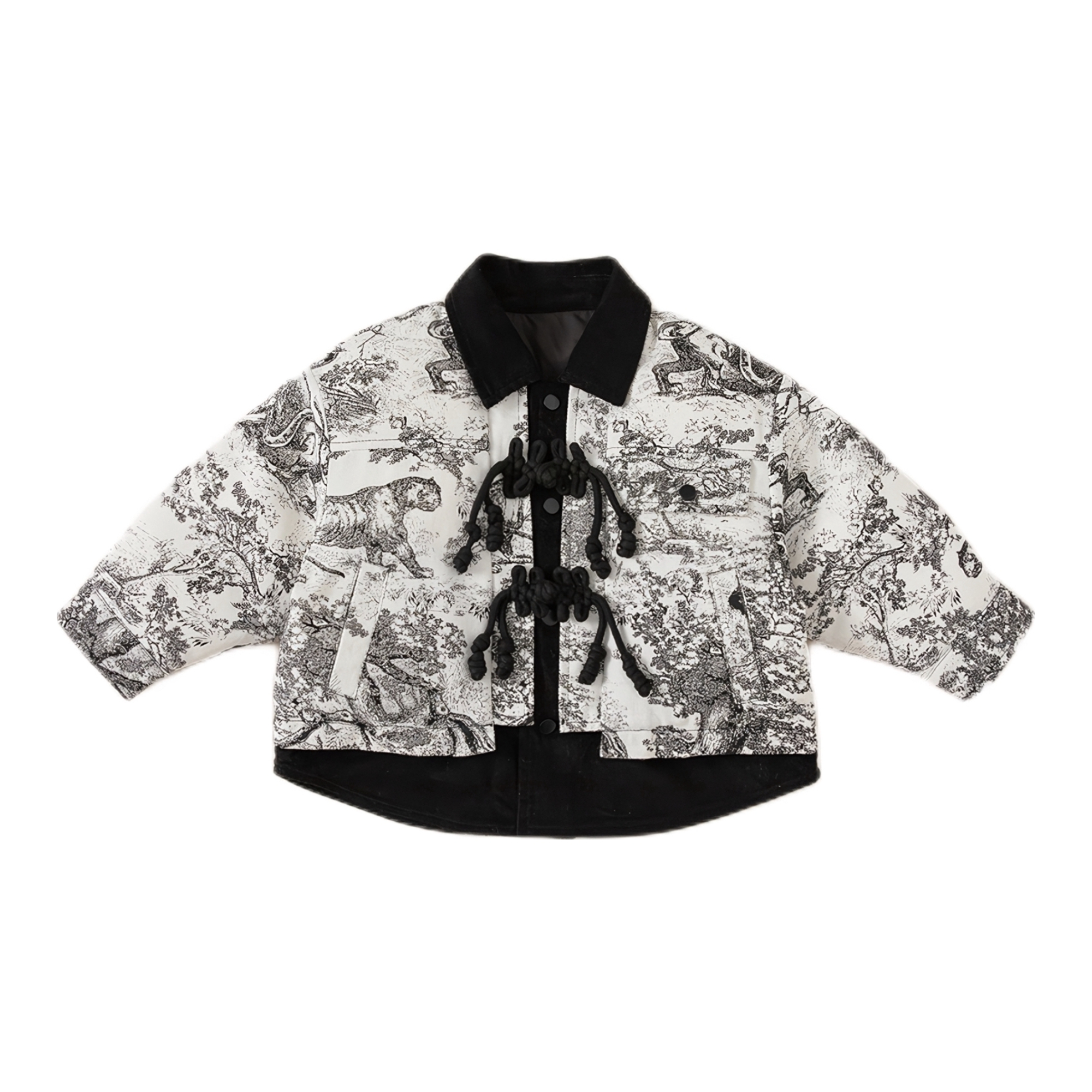 推荐商品：INSbobo童装  翻领盘扣印花唐装羽绒服 中小童 DY83182 A 黑