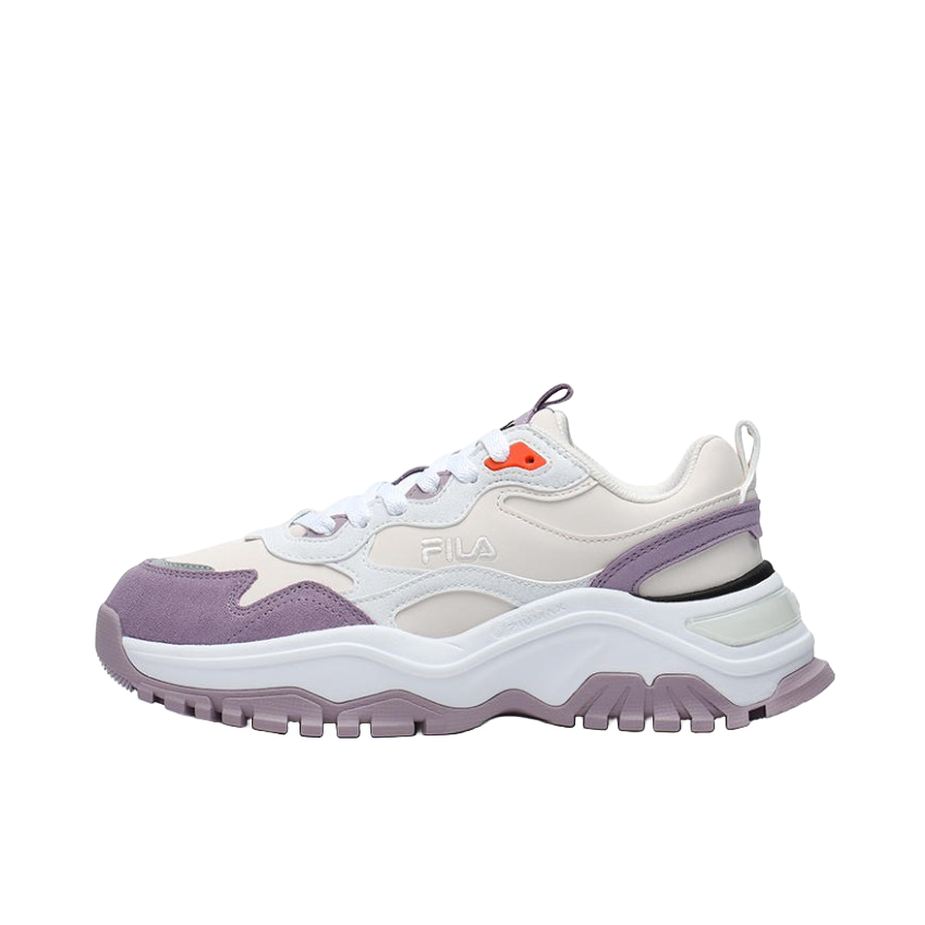 推荐商品：FILA/斐乐 Transpose 舒适减震 防滑耐磨 厚底 反绒皮革 老爹鞋 羊皮纸粉/海雾紫