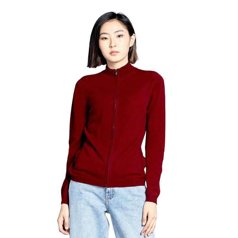 推荐商品：Gobi/戈壁 保暖拉链高领针织开衫 女装 WK69 酒红