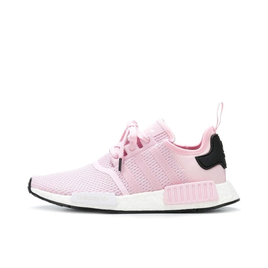 推荐商品：adidas Originals NMD R1 BOOST 织物 轻便透气 缓震 低帮 运动休闲鞋 CLEAR PINK 粉黑