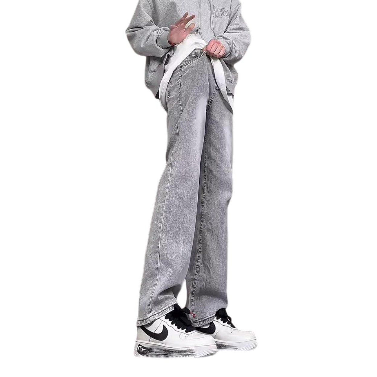 推荐商品：Fa2lo cleanfit风直筒微喇垂感弹力牛仔裤 F2W327774071 烟灰