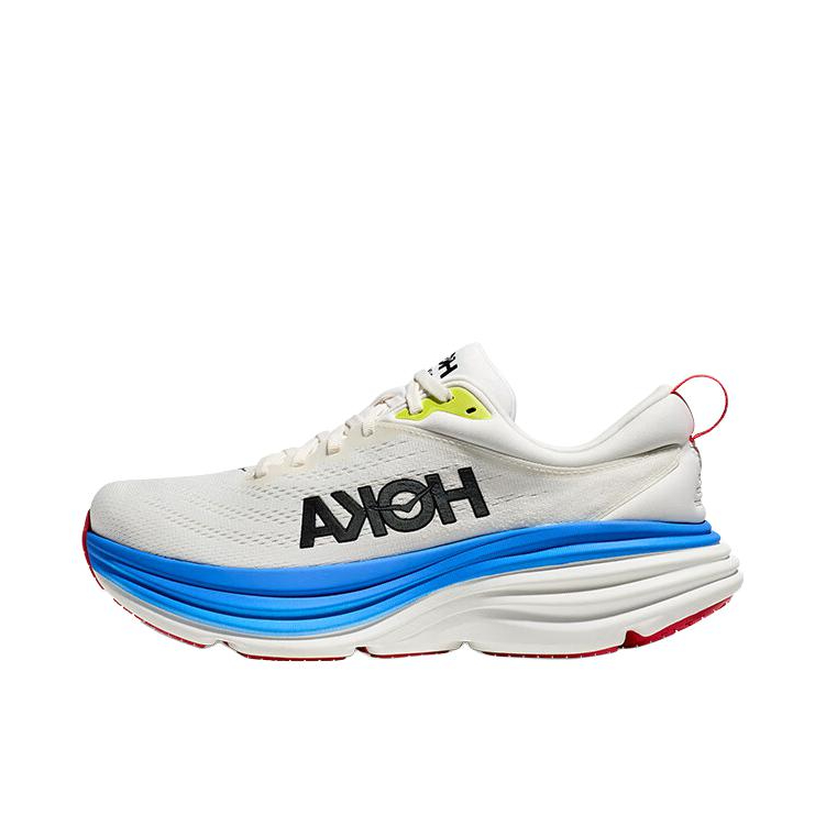 推荐商品：HOKA ONE ONE Bondi 8 邦代8 防滑耐磨 舒适轻便 网面透气 休闲百搭 缓震 跑鞋 香槟白/幻影蓝