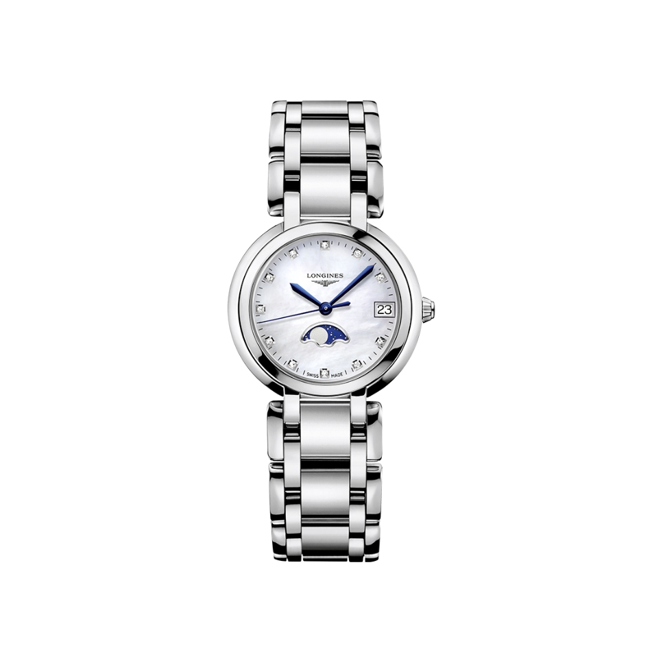 推荐商品：LONGINES/浪琴 心月系列 30.5mm 精钢表带罗马时标心月月相镶钻日期显示优雅石英女士手表