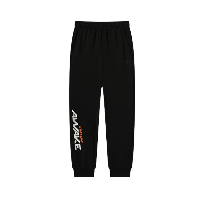 推荐商品：361°/361度 童装 舒弹科技弹力纯棉束脚字母针织亲肤印花加绒加厚中腰长裤 中大童 N52411502 经典黑 经典黑