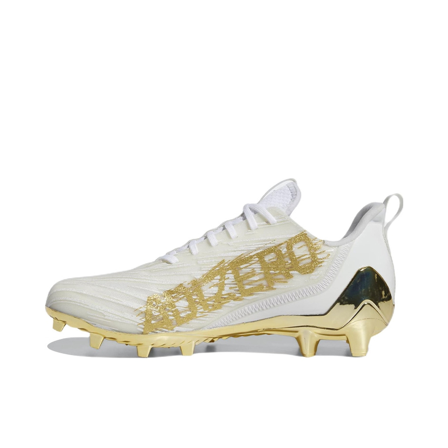 推荐商品：adidas Adizero Cleats 超纤 舒适百搭 防滑耐磨 减震轻便 运动透气 抗冲击 包裹性 圆头碎钉 橄榄球鞋 白色/金色