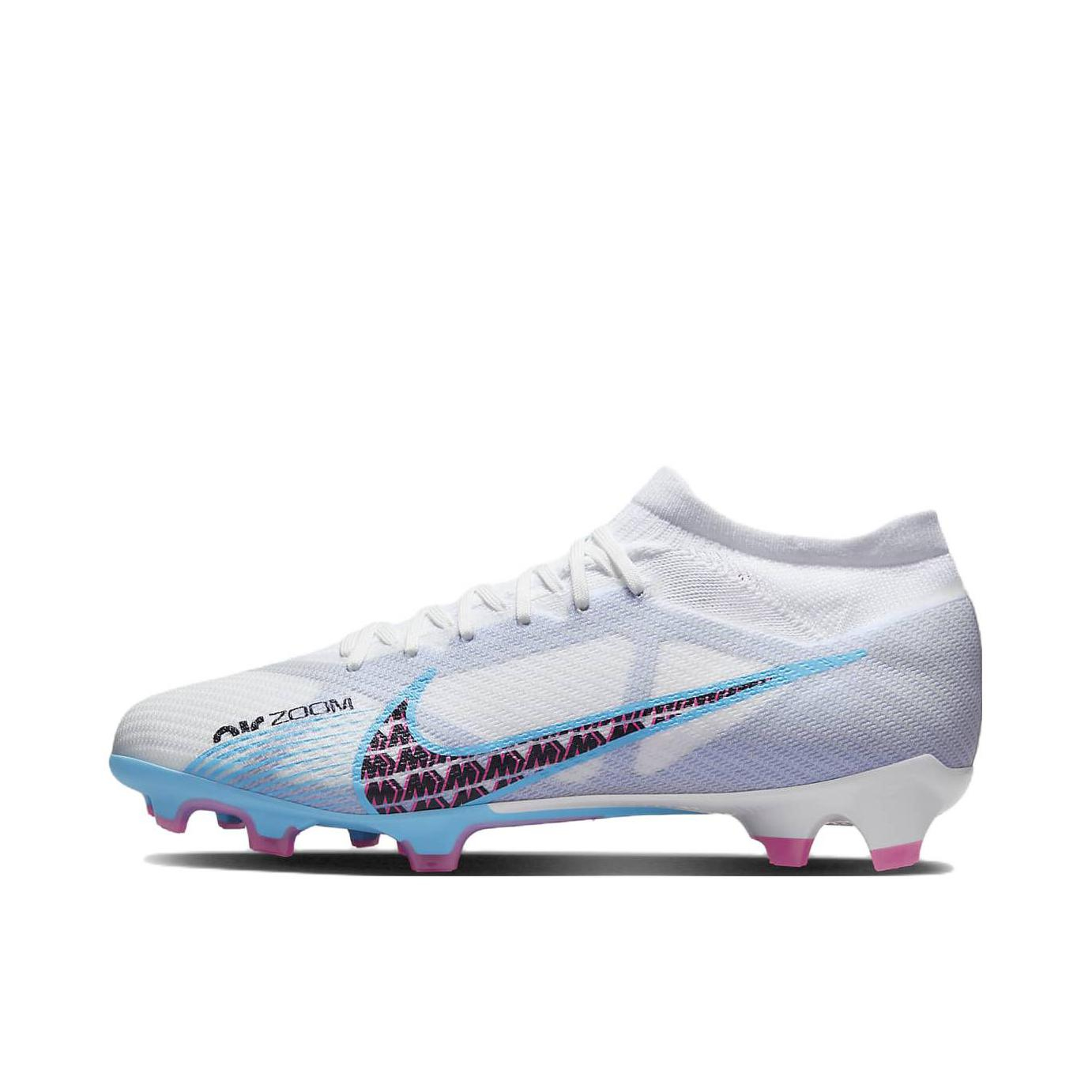 推荐商品：Nike Zoom Mercurial Vapor 15 Pro FG 足球鞋 次顶级胶质长钉硬草地天然草地防滑耐磨 白色/水蓝色/粉色
