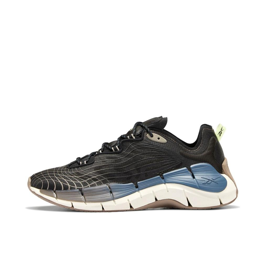 推荐商品：Reebok/锐步 Zig Kinetica Ⅱ 跑鞋 织物透气耐磨防滑合成革舒适百搭休闲运动复古轻便 黑色/暗蓝/黑色