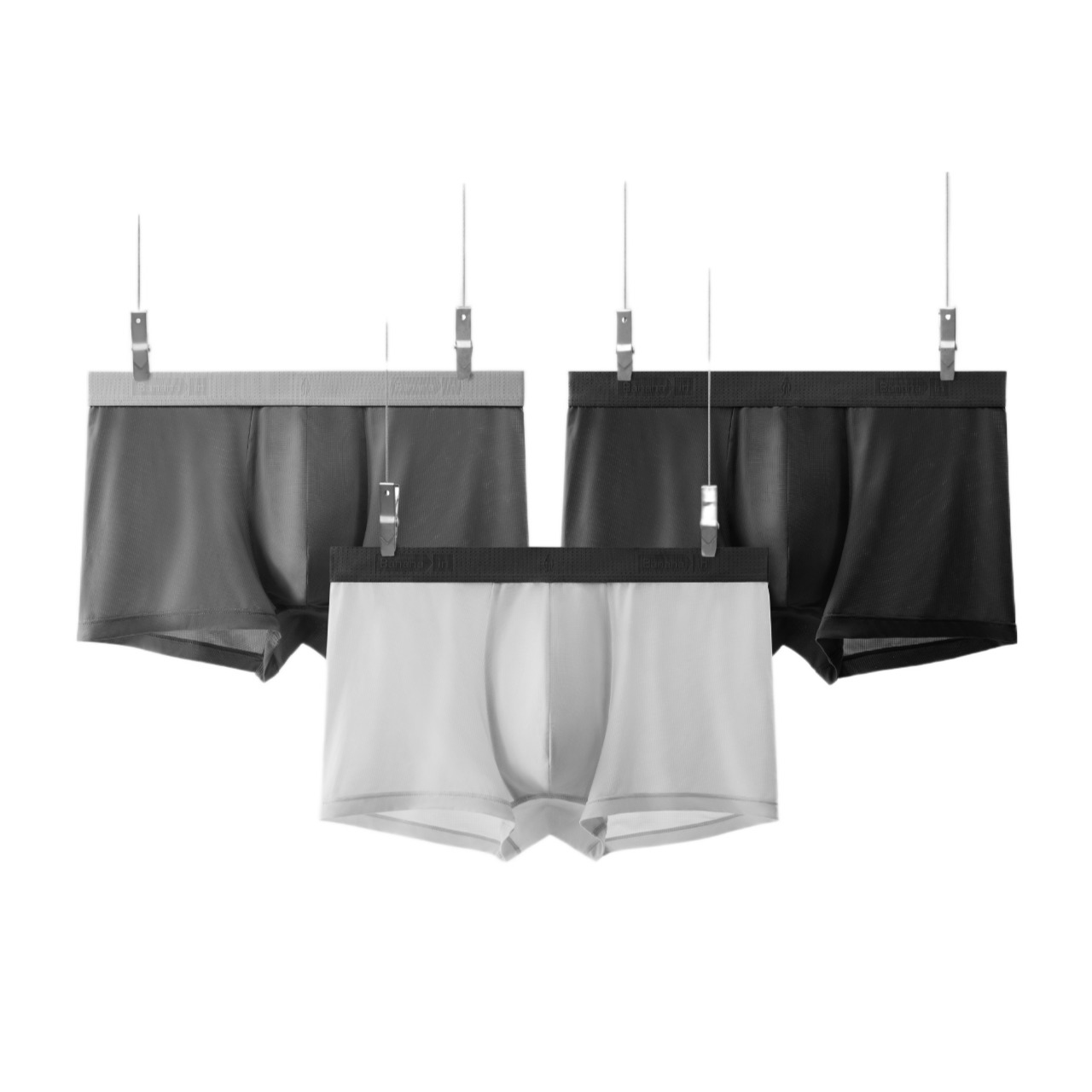 推荐商品：Bananain/蕉内 马年 银皮3系发育期莫代尔冰丝感网眼透气纯棉裆部中腰抗菌里贴男士四角内裤301P 黑+黑灰+灰/3条装