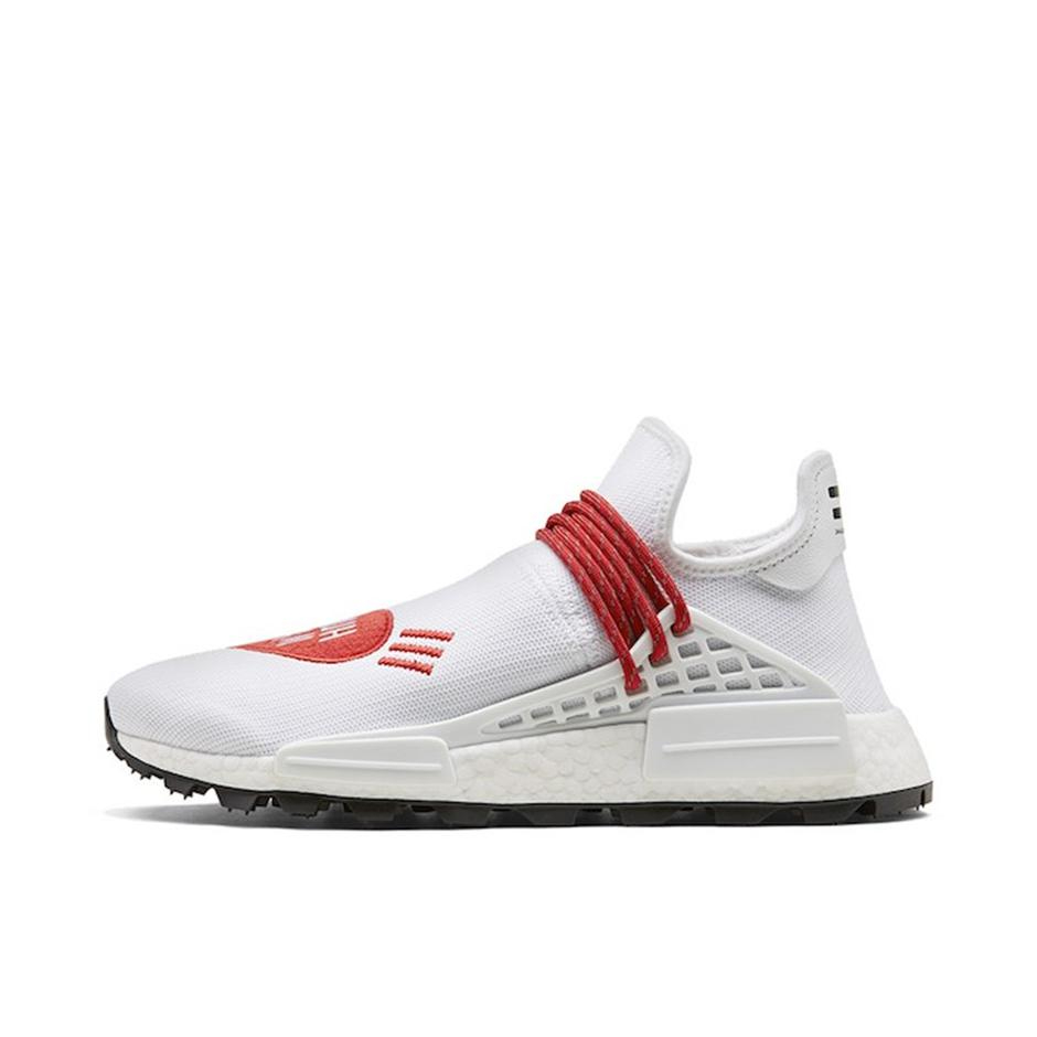 推荐商品：adidas Originals NMD Human Race 防滑耐磨 减震回弹 轻便透气 舒适百搭 织物 增高 运动休闲鞋 Love Human Made联名/白红