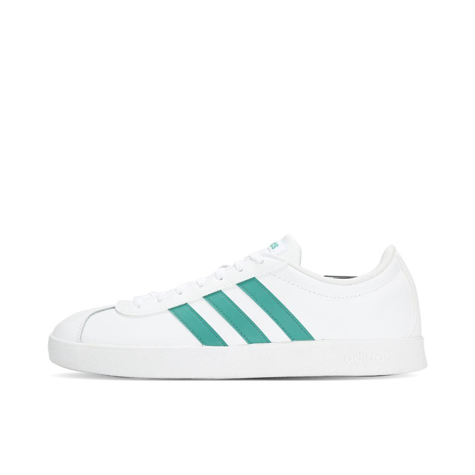 推荐商品：adidas VL Court 2.0 T头鞋 德训鞋 板鞋 百搭轻便复古防滑耐磨轻运动合成革圆头平跟 White/Green 白绿