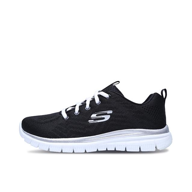 推荐商品：Skechers/斯凯奇 Graceful 休闲舒适 网面透气 防滑耐磨 轻便减震 软底 运动 慢跑 跑鞋 Black/White 女款/黑色