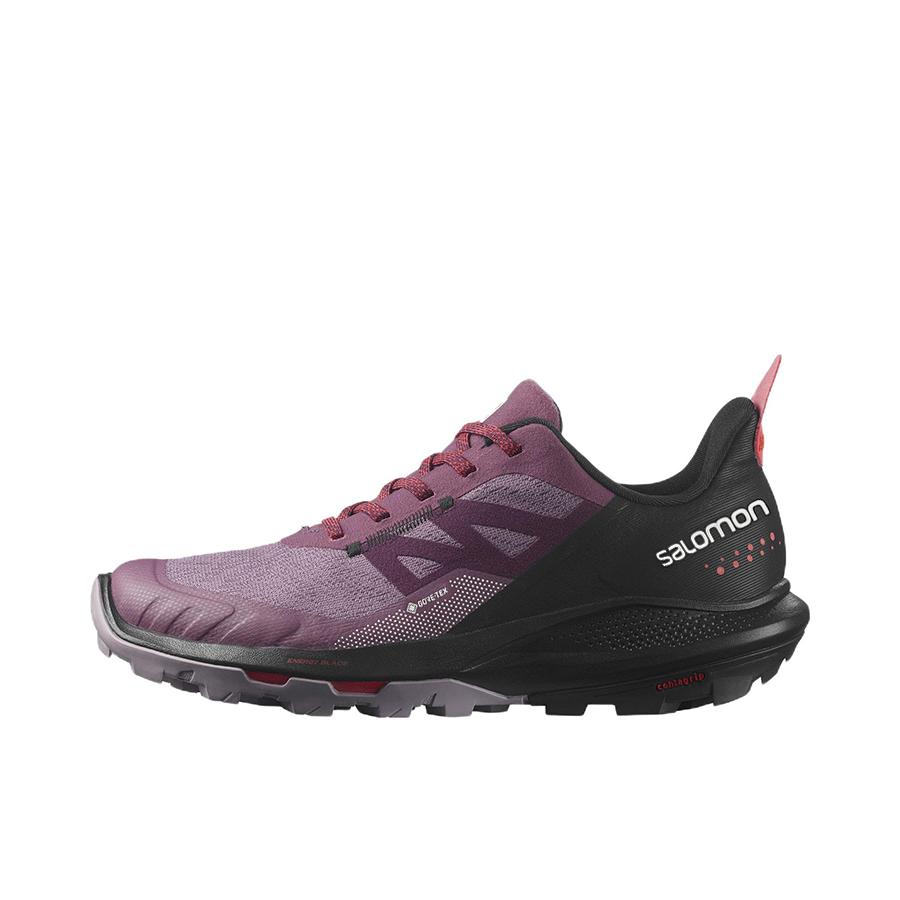 推荐商品：Salomon/萨洛蒙 Outpulse Gtx 防滑耐磨 减震运动 防水缓冲 织物 合成革 徒步登山 户外鞋 紫红色/黑色