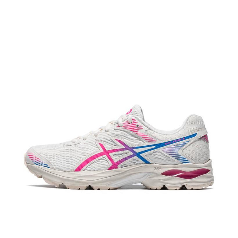推荐商品：Asics/亚瑟士 Gel-Flux 4 跑鞋 包裹性舒适缓冲复古越野短跑慢跑织物轻量回弹合成革运动 女款/白粉蓝