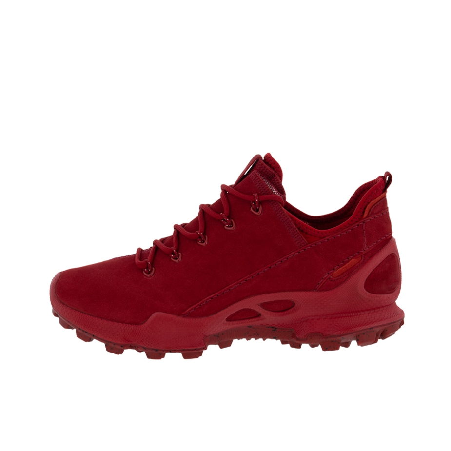 推荐商品：ECCO/爱步 Biom C-trail 跑鞋 网面透气耐磨织物拼接牛皮防水舒适百搭复古越野户外运动休闲 红色 