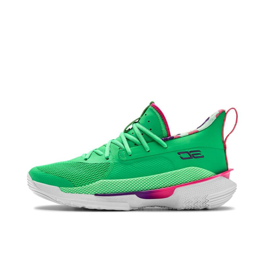 推荐商品：Under Armour/安德玛 Curry 7 实战缓冲 防滑耐磨 舒适透气 网布 圆头 合成革 篮球鞋 绿色/粉色