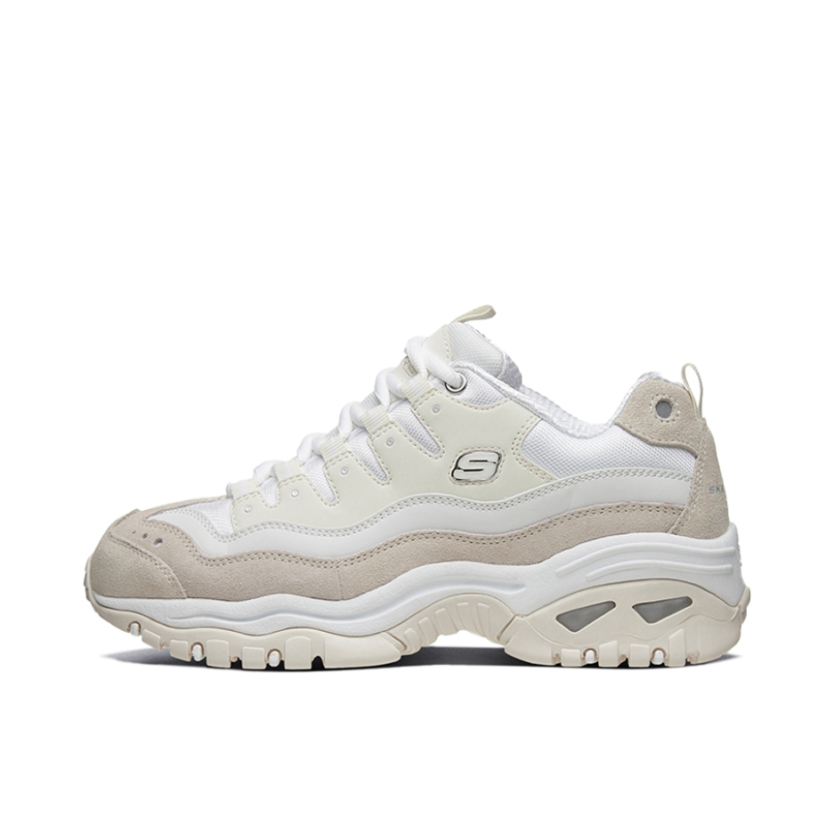 推荐商品：Skechers/斯凯奇 Energy 复古 舒适透气 防滑耐磨 轻便 厚底增高 老爹鞋 White/Natural 白灰粉