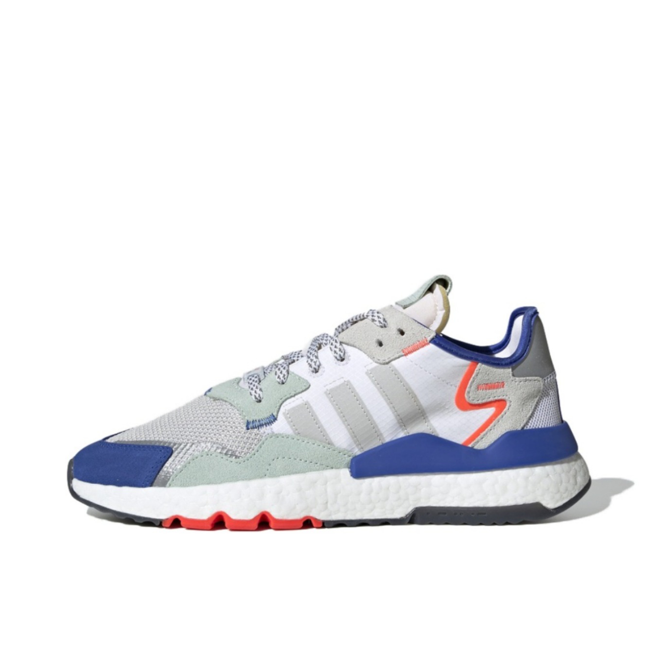 推荐商品：adidas Originals Nite Jogger BOOST 透气 防滑 支撑 中底 复古 运动休闲鞋 Grey/Blue/Red 灰蓝红