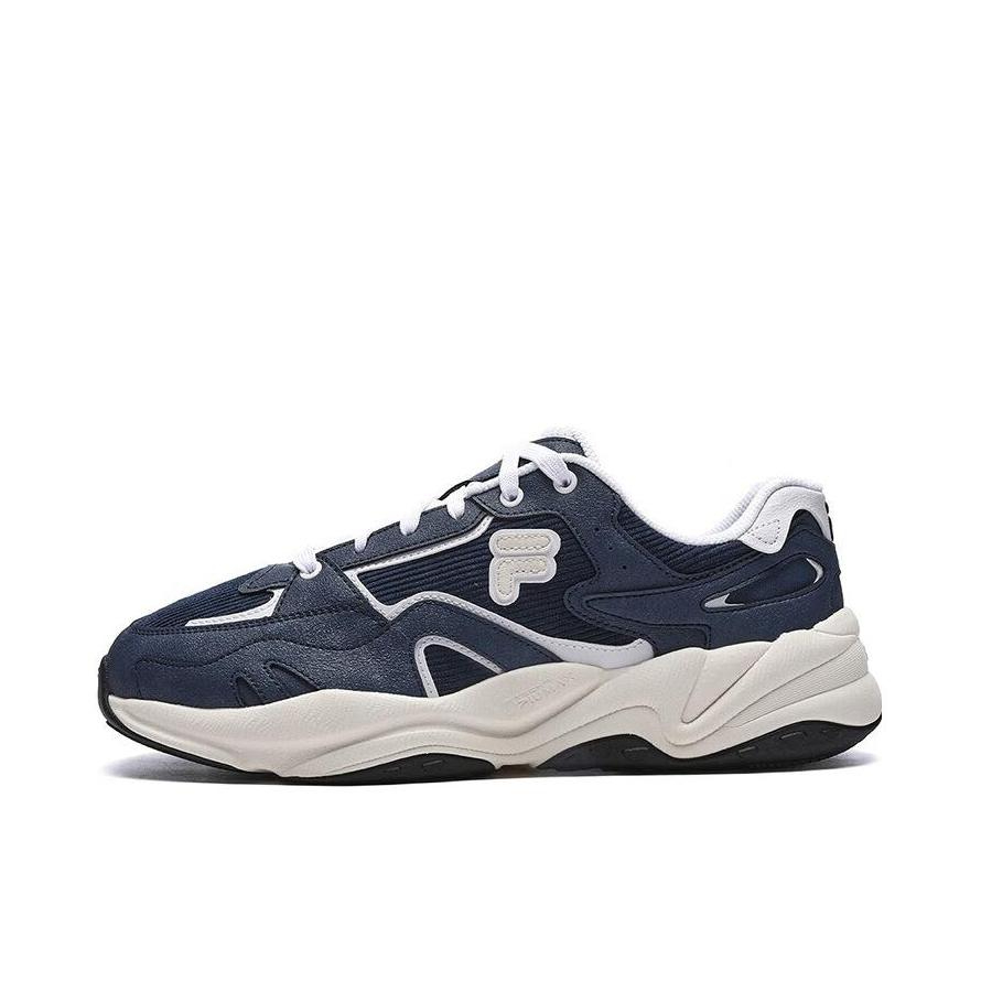 推荐商品：FILA/斐乐 Flash 复古潮流 减震 防滑 耐磨 网面透气 织物 合成革 跑鞋 T12M321101F 午夜蓝/斐乐白