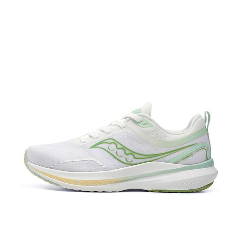 推荐商品：Saucony/索康尼 Humming 蜂鸟 3 网面透气 缓震支撑 轻便软底 慢跑训练 跑鞋 女款/白色/绿色