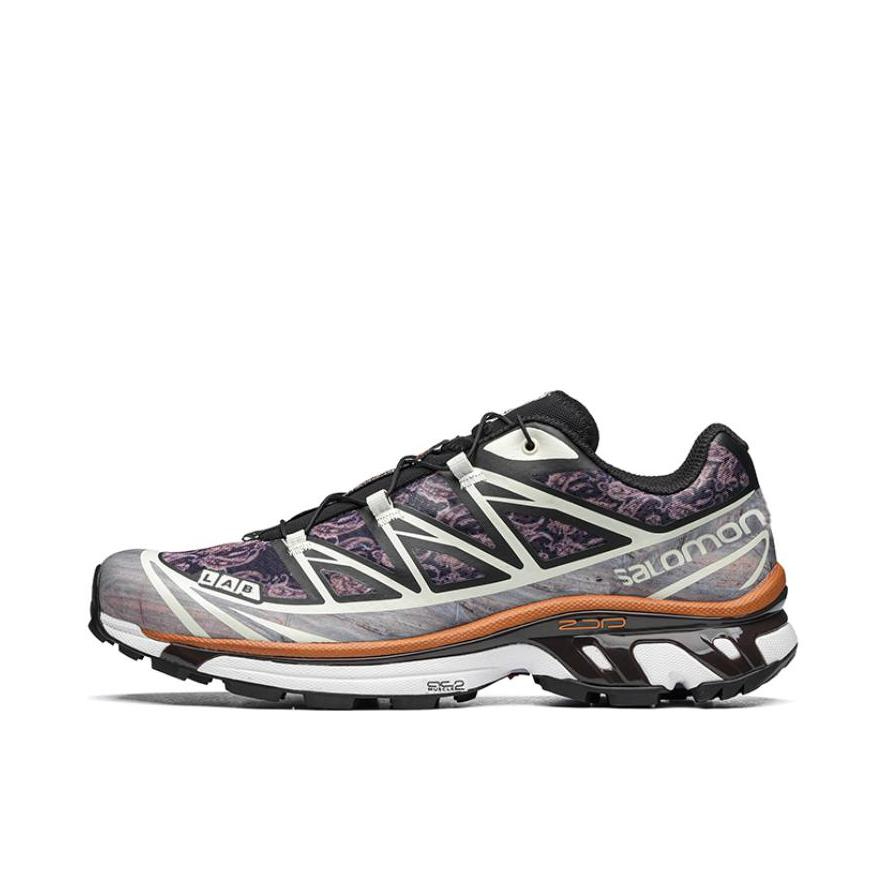 推荐商品：Salomon/萨洛蒙 XT-6 户外休闲鞋 越野跑鞋 织物复古机能透气网布支撑防水包裹性 COSTS Black Vanila联名/紫色/灰色