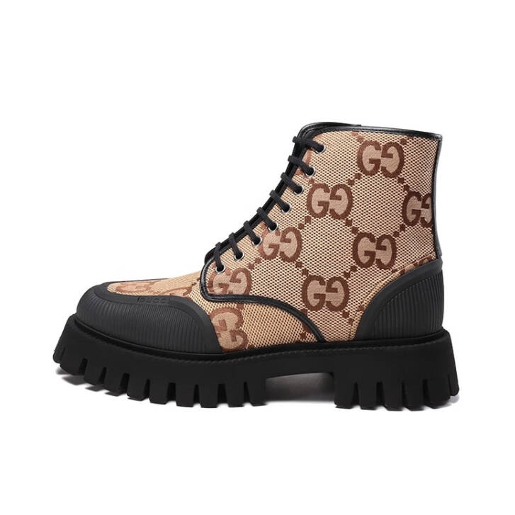 推荐商品：Gucci Maxi GG lace-up系列 时尚系带 休闲鞋 699552 UKOF0 4549 驼色/乌木色
