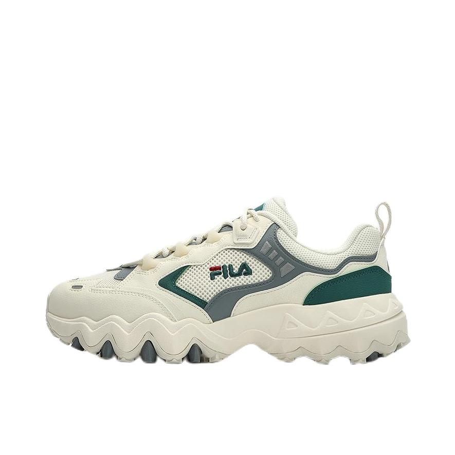 推荐商品：FILA/斐乐 Oakmont 3 欧客漫 经典百搭 复古 舒适厚底 防滑耐磨 网面 织物 老爹鞋 F12W332105F 古白色/灰色