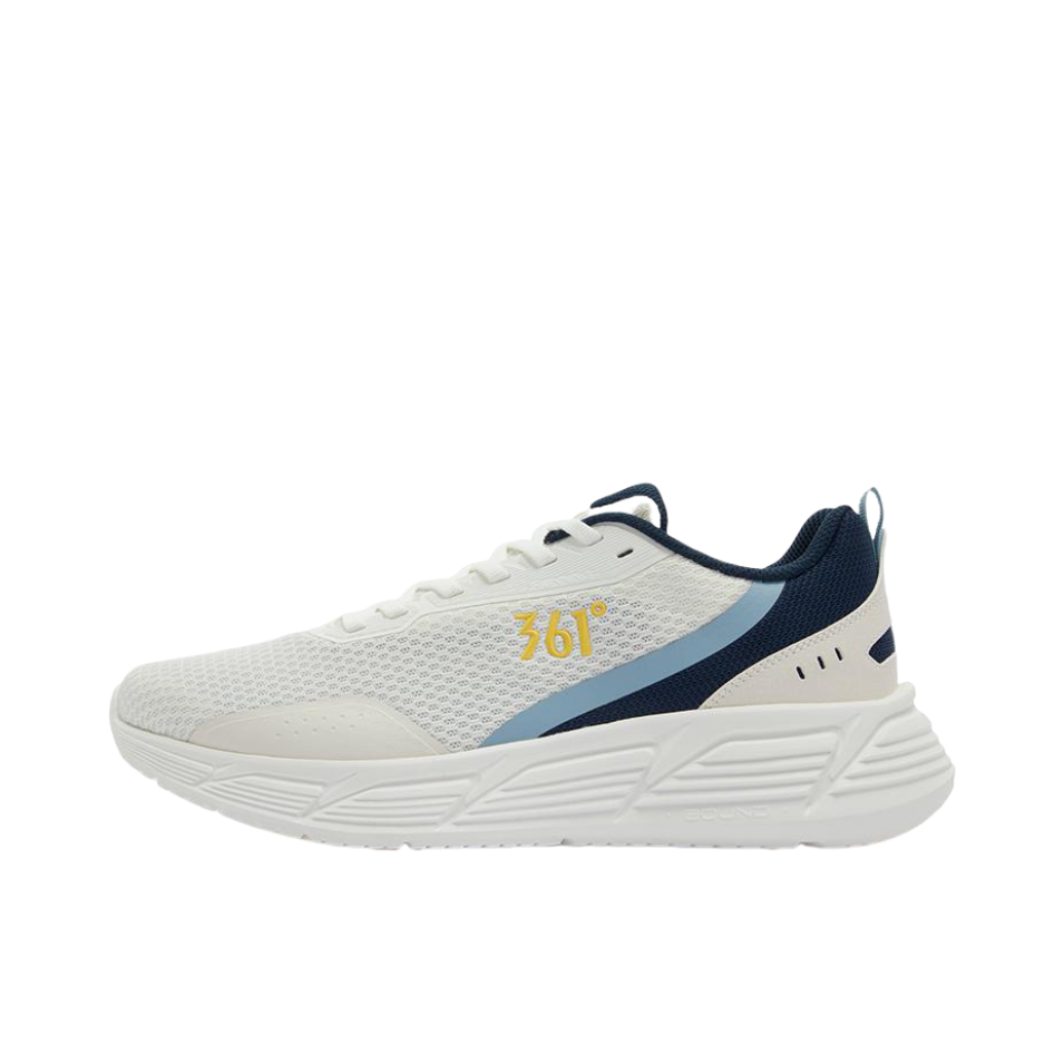 推荐商品：361度 网面透气 轻便软底 减震回弹 防滑耐磨 简约时尚 跑鞋 672512250 羽毛白/莲子白