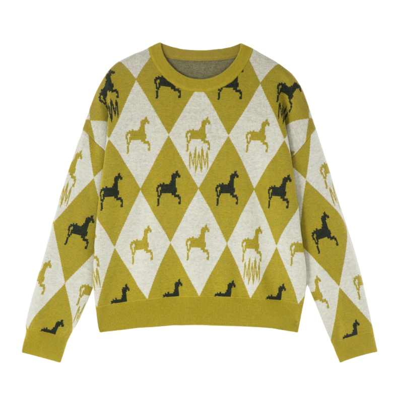 推荐商品：clothscenery/布景 撞色格纹圆领搭外穿毛衣 女装 BW04TH3006 绿