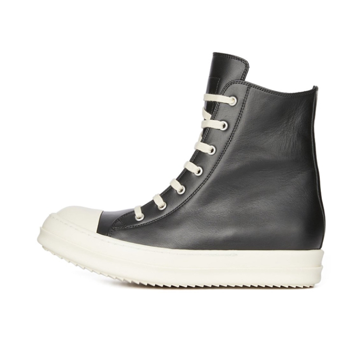 推荐商品：Rick Owens 运动休闲鞋 小牛皮经典百搭时尚简约耐磨圆头厚底 纯黑/白色