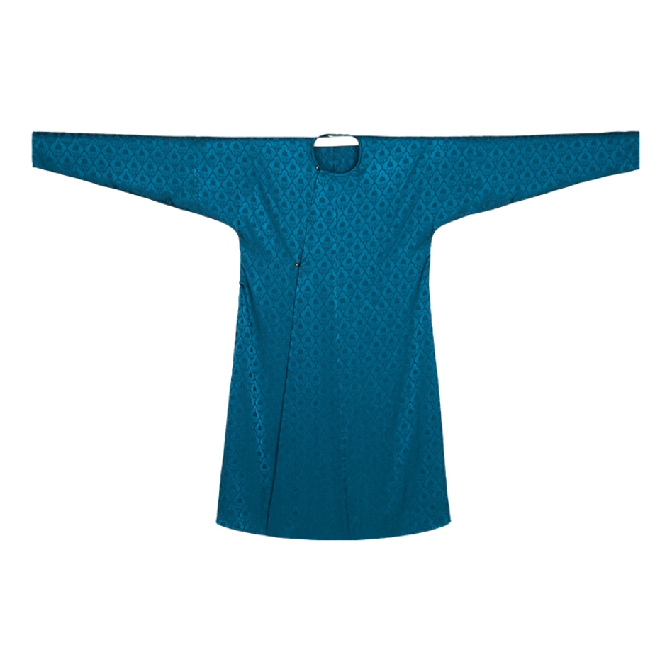 推荐商品：花朝记 茶马古道·云涧 唐制圆领袍中衣灯笼裤复原款汉服 男女装 蓝/圆领袍