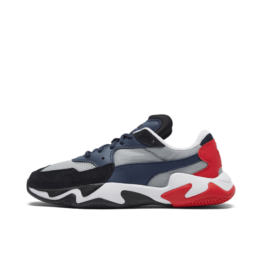 推荐商品：Puma/彪马 Storm 运动休闲鞋 复古百搭厚底增高防滑耐磨透气防水织物 LightGrey/MidnightBlue/Red 藏蓝/红色